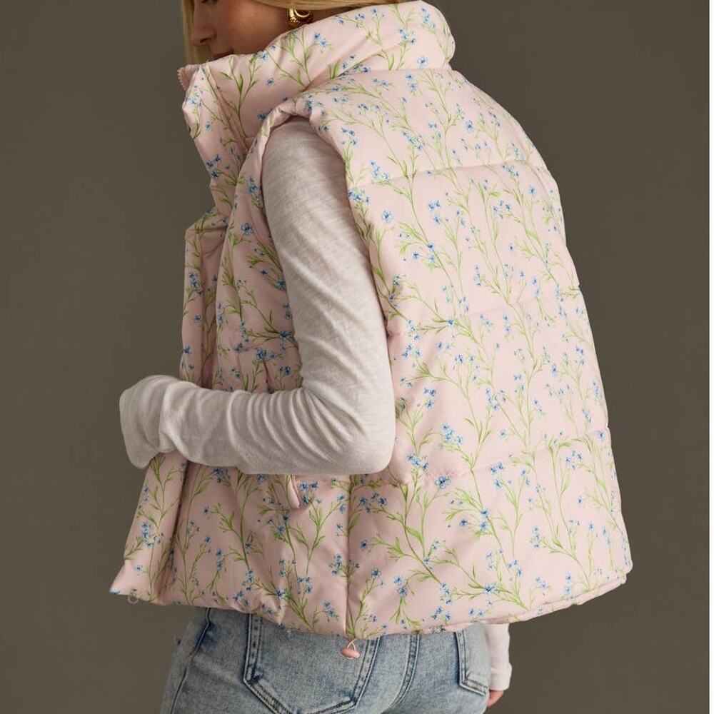 Light Pink Floral Puffer Vest - Picture 7 of 9
